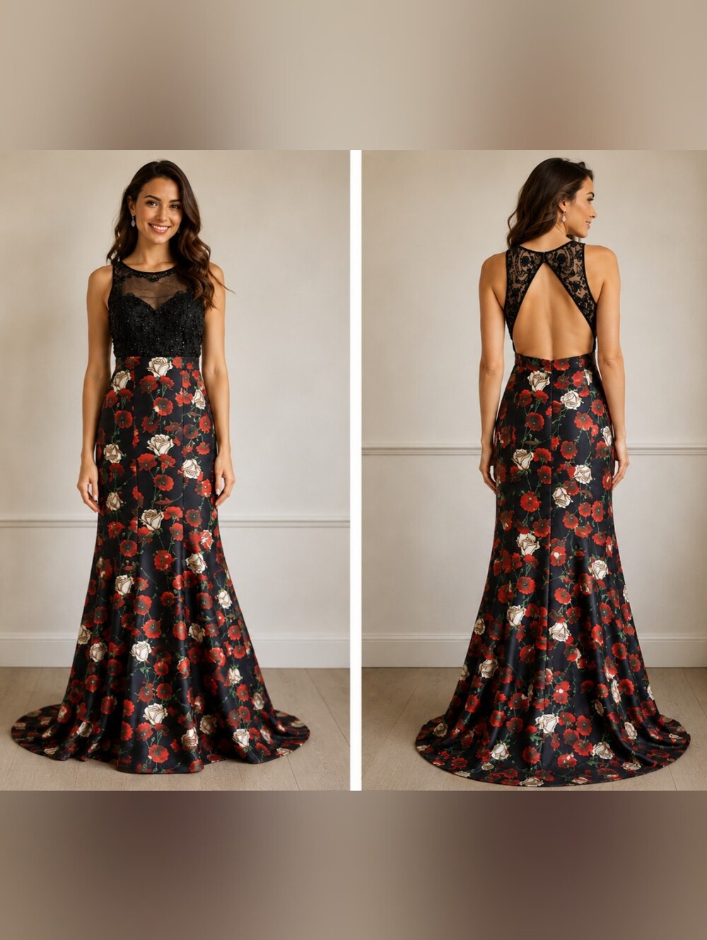 Dave & Johnny Floral Mermaid Gown Dark Romance Whimsigoth Beaded Prom Dress 9/10